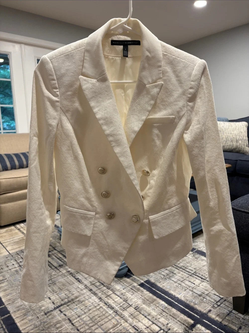 White Double-Breasted Women's Blazer - Textured Formal Jacket